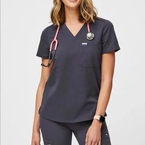 Figs Women's Gray V-Neck Scrub Top